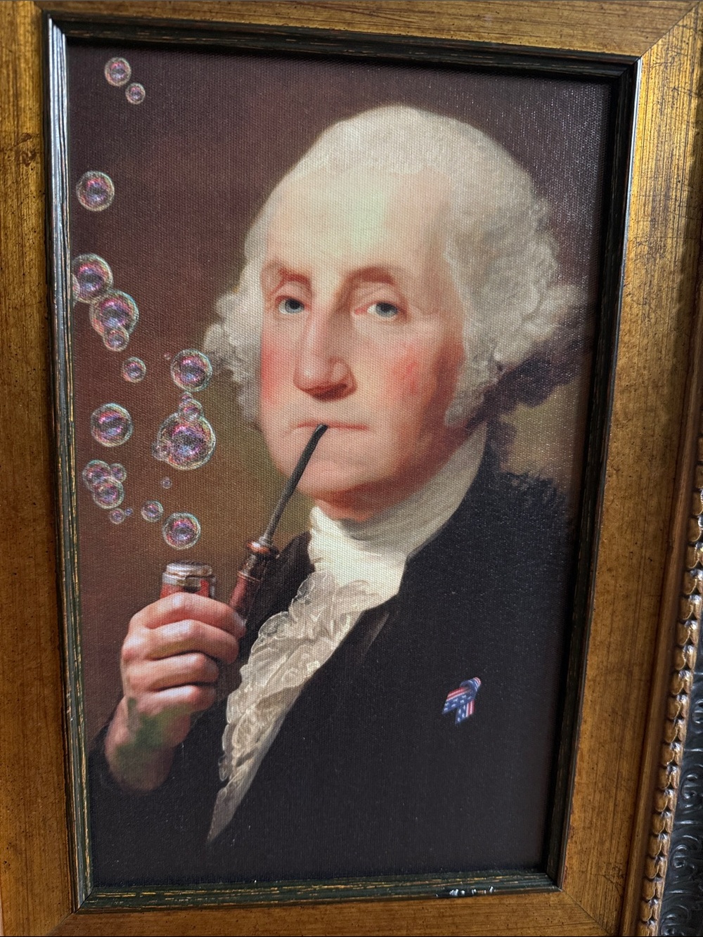 Vintage Gold Framed print titled “George Washington Blowing Bubbles” 14”x18” - Picture 2 of 3